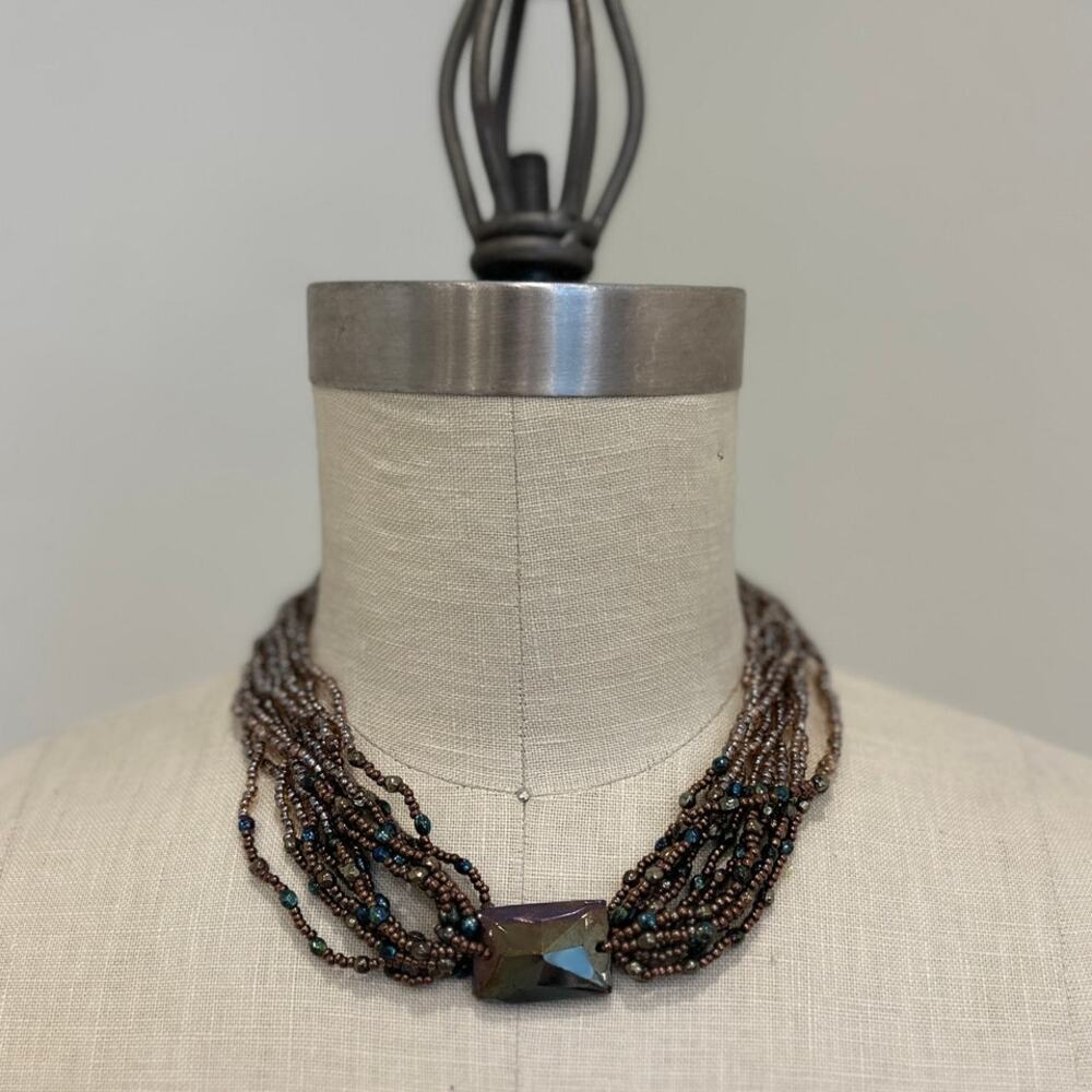 Vintage Multi-Strand Beaded Statement Necklace Y2K Boho Maximalist